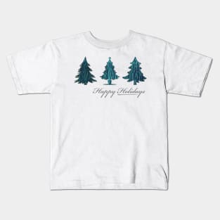 Happy Holidays! Teal Textured Christmas Trees Kids T-Shirt